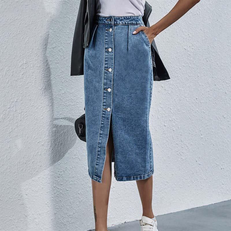 	
long denim skirt