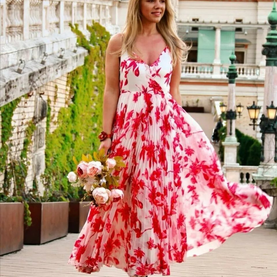 	
red summer dress casual