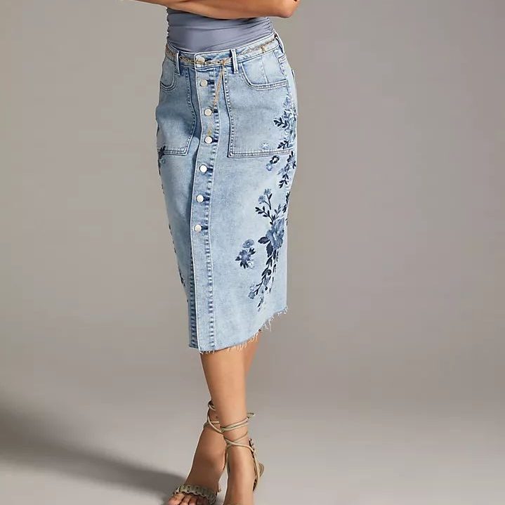 	
denim mini skirt