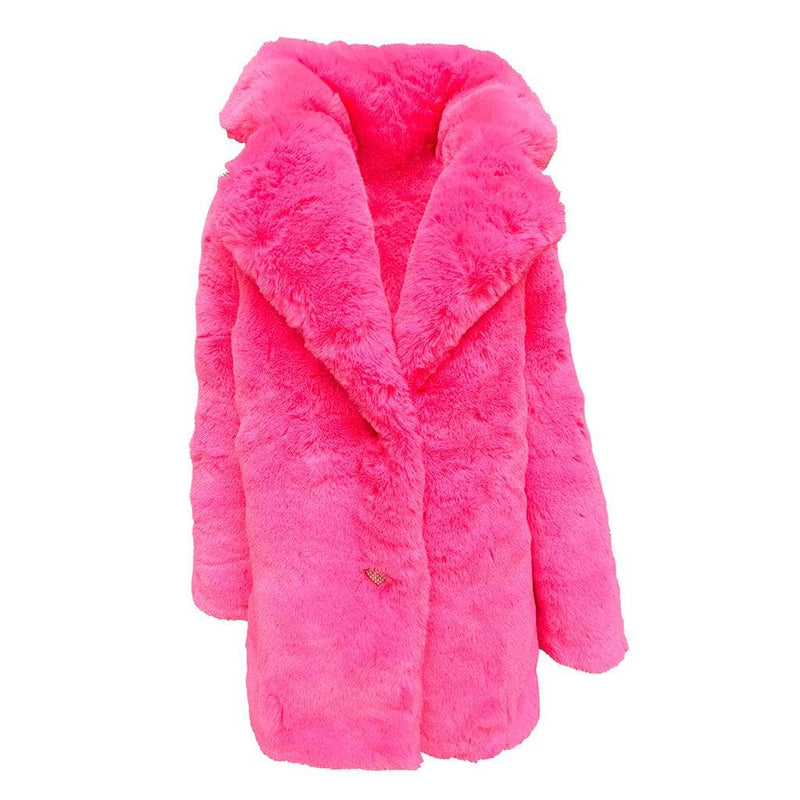 long pink faux fur coat