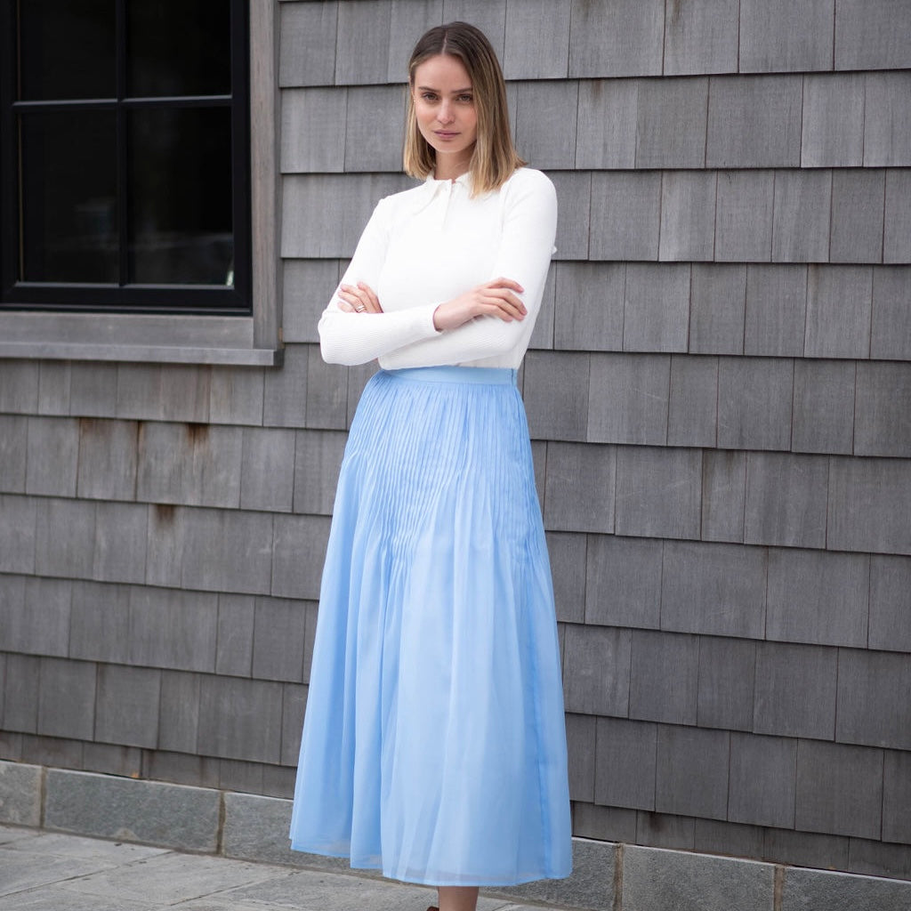 	
blue skirt outfit