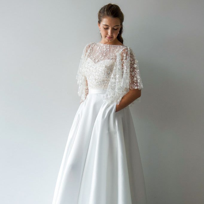 	
wedding dress with detachable skirt