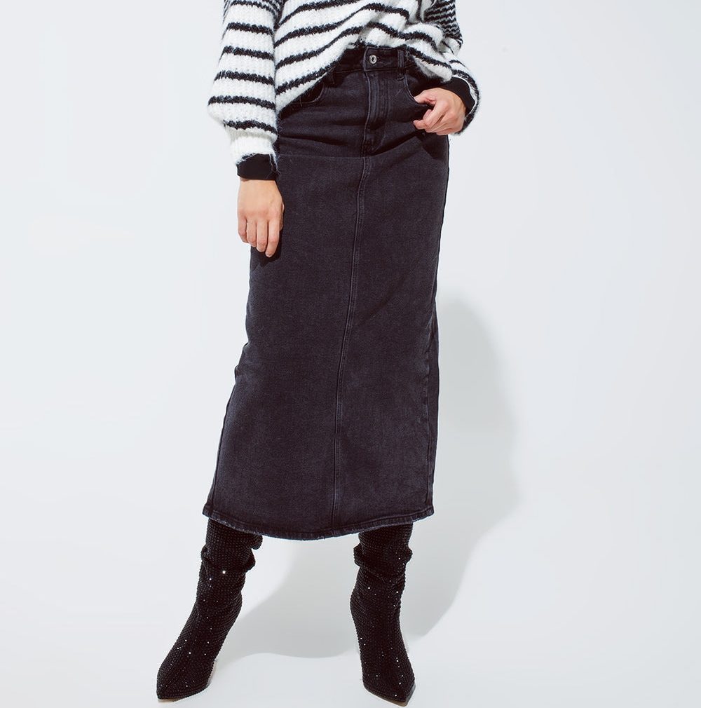 	
black maxi denim skirt