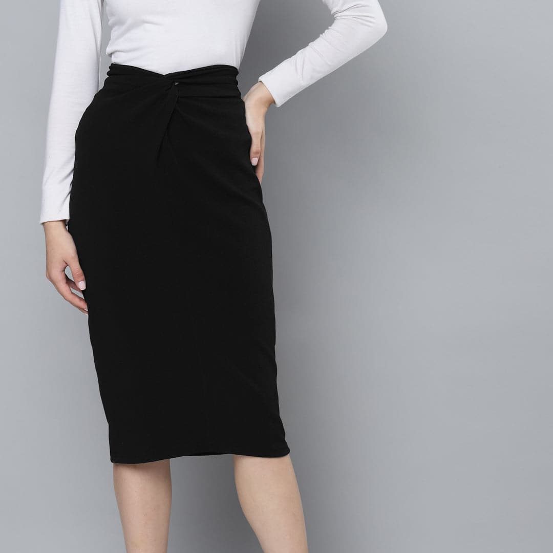 black denim midi skirt